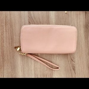 Light Pink double zip wallet with strap